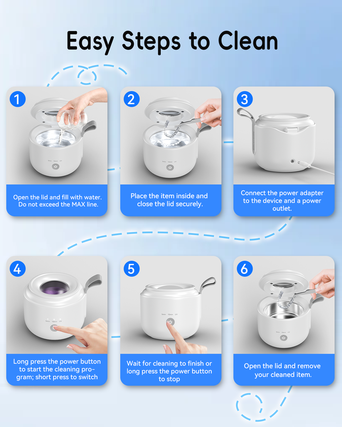 Ultrasonic Retainer Cleaner Machine, JeaTone 48kHz Portable Rechargeable Dental Cleaning Pod with 3 Modes, 200ML Ultrasonic Dental Cleaner for Aligner, Nightguards, Braces, Mouthguards, Jewelry Use
