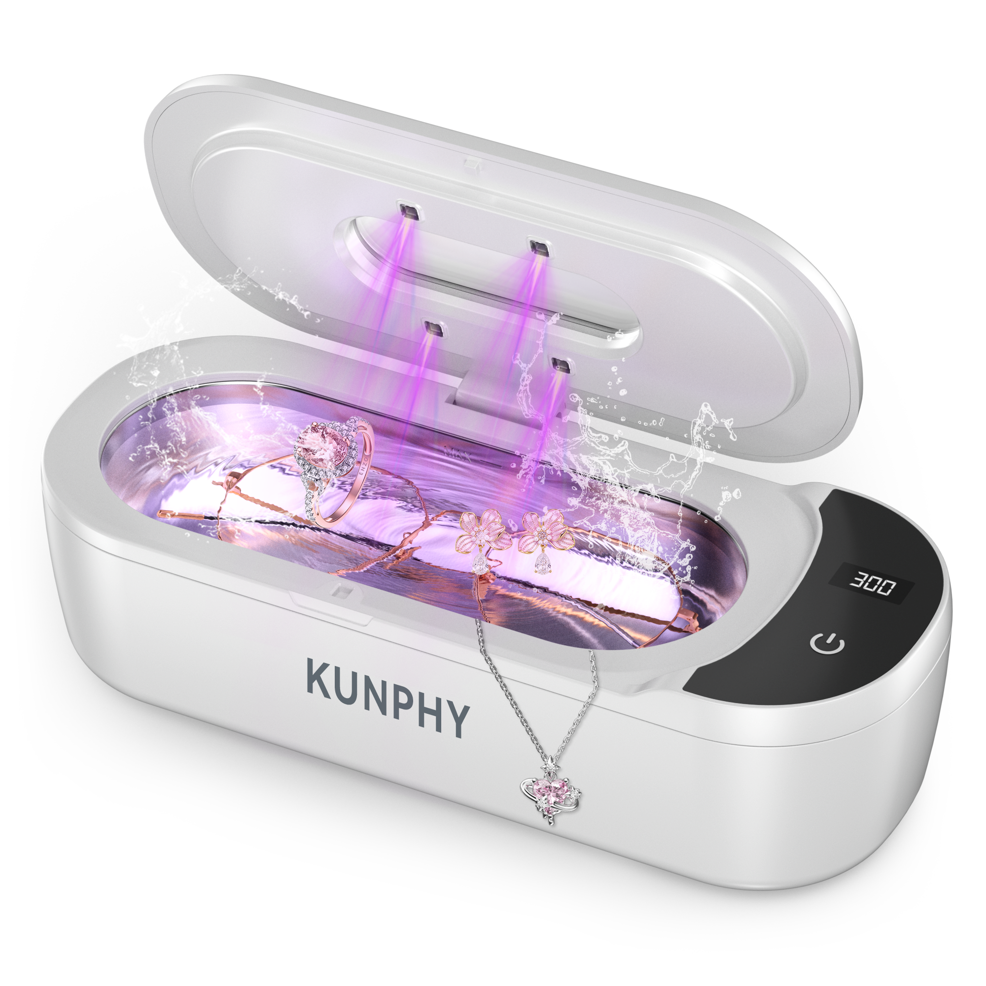 KUNPHY Jewelry Cleaner, 48KHz U-V Ultrasonic Cleaner Machine with Digital Display, Dual Cleaning Modes, 304 Stainless Steel Tank for Jewelry, Eyeglasses, Rings, Retainers, Dentures