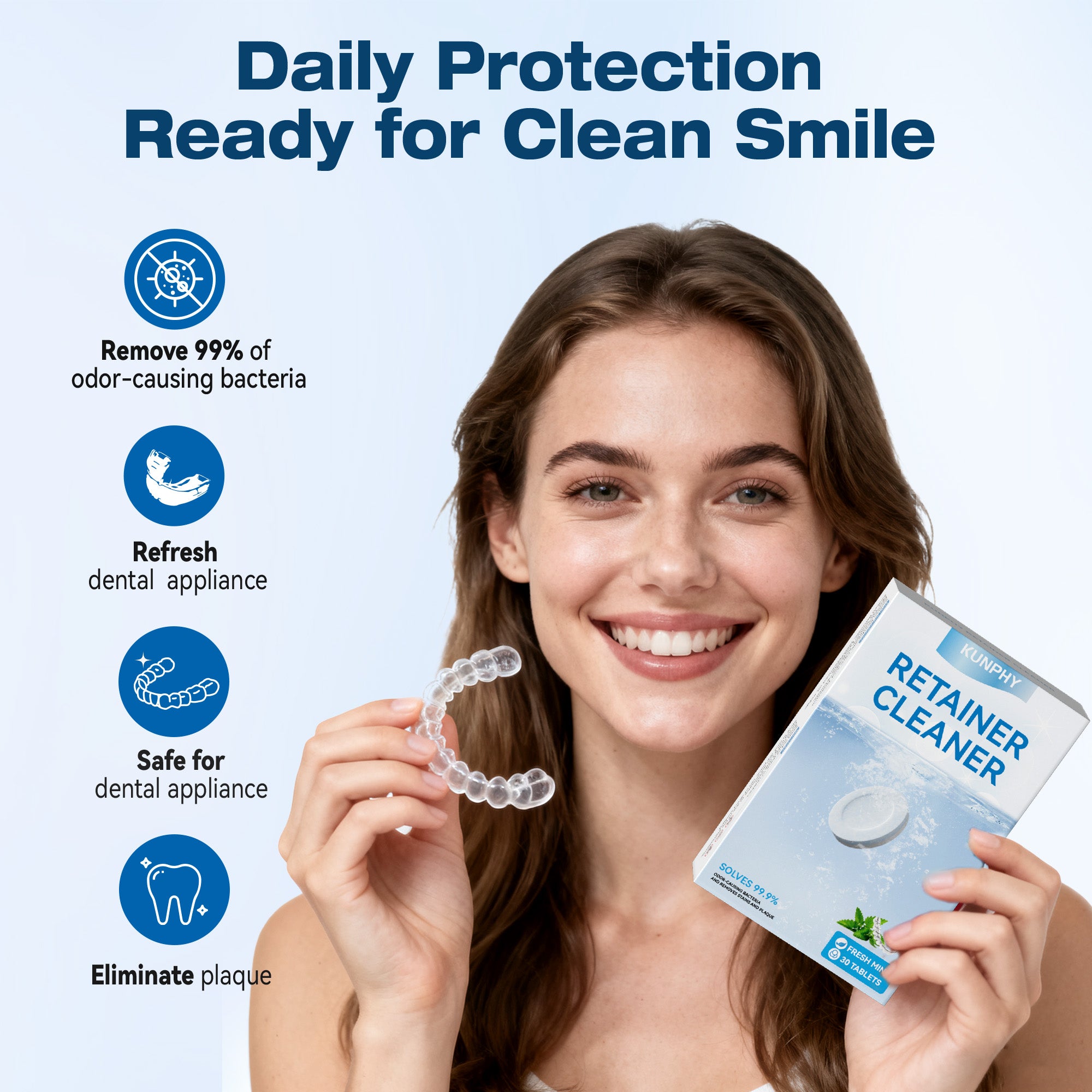 Denture Cleaning Tablets, Retainer Cleaner Tablets for Ultrasonic Machines, Aligners & Mouthguards – KUNPHY®