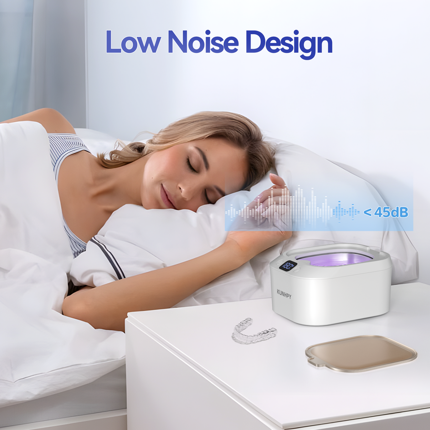 KUNPHY Retainer Cleaner, U-V Ultrasonic Retainer Cleaner with 50ML Cleaning Solution, 48KHZ 220ML Dental Cleaner with 3 Modes & Timers, Ideal for Invisalign, Mouth Guards, Braces