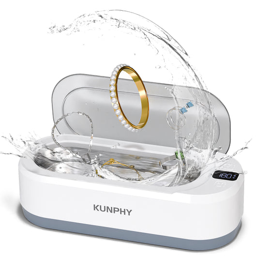 KUNPHY Ultrasonic Jewellery Cleaner, 350ML 48KHz Ultrasonic Cleaner Machine with 3 Digital Timer, One-Touch Operation Sonic Cleaner for Glasses, Jewellery, Ring, Silver