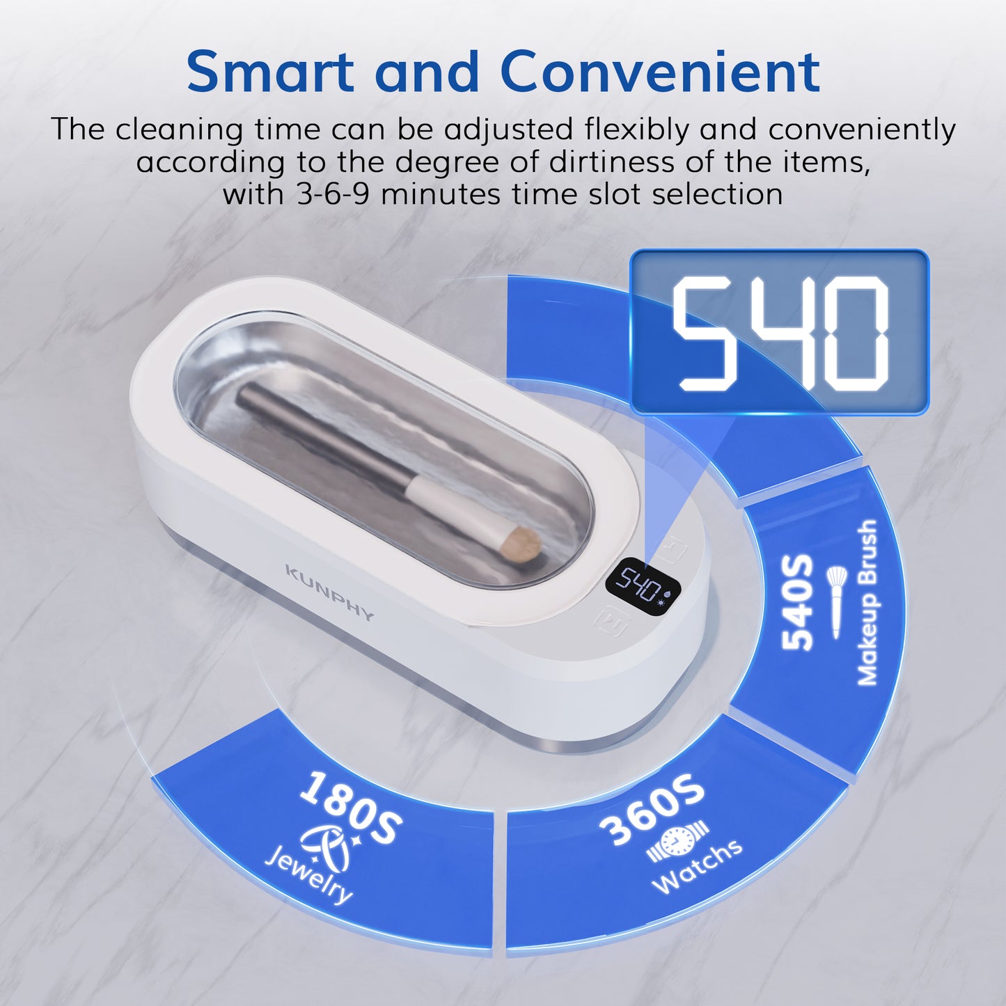 KUNPHY Ultrasonic Jewellery Cleaner, 350ML 48KHz Ultrasonic Cleaner Machine with 3 Digital Timer, One-Touch Operation Sonic Cleaner for Glasses, Jewellery, Ring, Silver