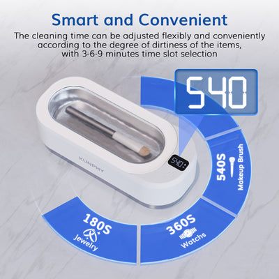 KUNPHY Ultrasonic Jewellery Cleaner, 350ML 48KHz Ultrasonic Cleaner Machine with 3 Digital Timer, One-Touch Operation Sonic Cleaner for Glasses, Jewellery, Ring, Silver