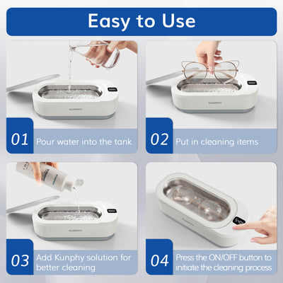 KUNPHY Ultrasonic Jewellery Cleaner, 350ML 48KHz Ultrasonic Cleaner Machine with 3 Digital Timer, One-Touch Operation Sonic Cleaner for Glasses, Jewellery, Ring, Silver
