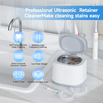 KUNPHY Ultrasonic Retainer Cleaner | 46KHz Dental Cleaner for Aligners, Mouth Guards & Dentures