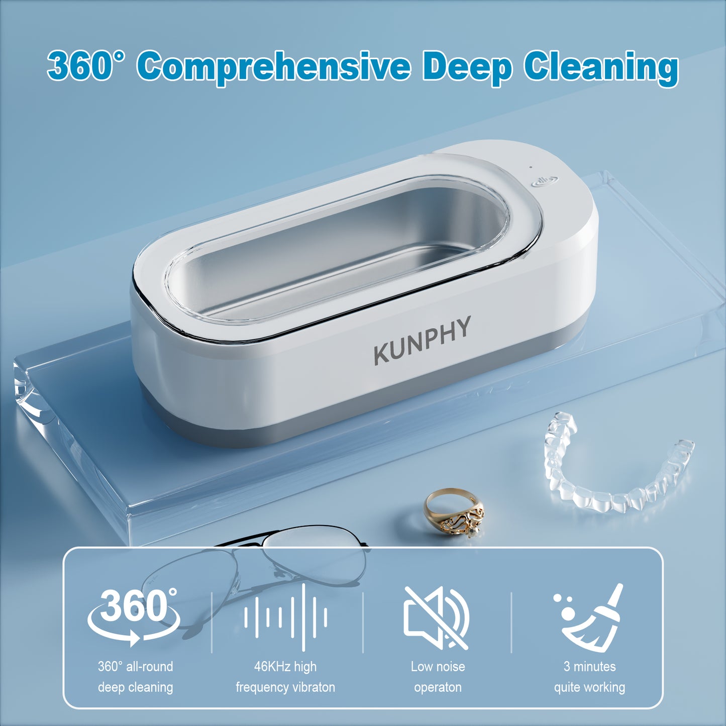 Ultrasonic Jewelry Cleaner, Jewelry Cleaner Machine 12oz 46KHz, Professional Sonic Cleaner with One-Touch Operation, Ultrasonic Cleaner for Rings, Glasses, Jewelry, Dentures