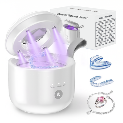 Ultrasonic Retainer Cleaner Machine, JeaTone 48kHz Portable Rechargeable Dental Cleaning Pod with 3 Modes, 200ML Ultrasonic Dental Cleaner for Aligner, Nightguards, Braces, Mouthguards, Jewelry Use