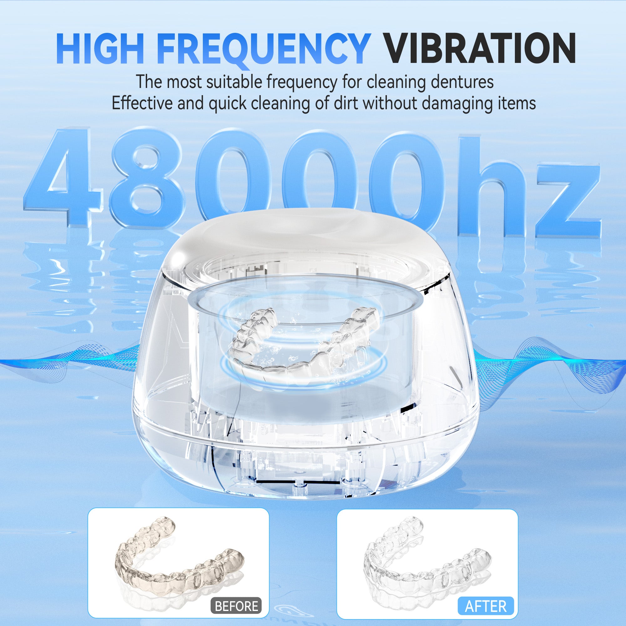 KUNPHY Ultrasonic Retainer Cleaner,IPX7 Water-Proof Denture Cleaner Machine,Portable Dental Cleaning Pod for Deep Cleaning Mouth Guard,Aligner,Braces, Jewelry, Matte White