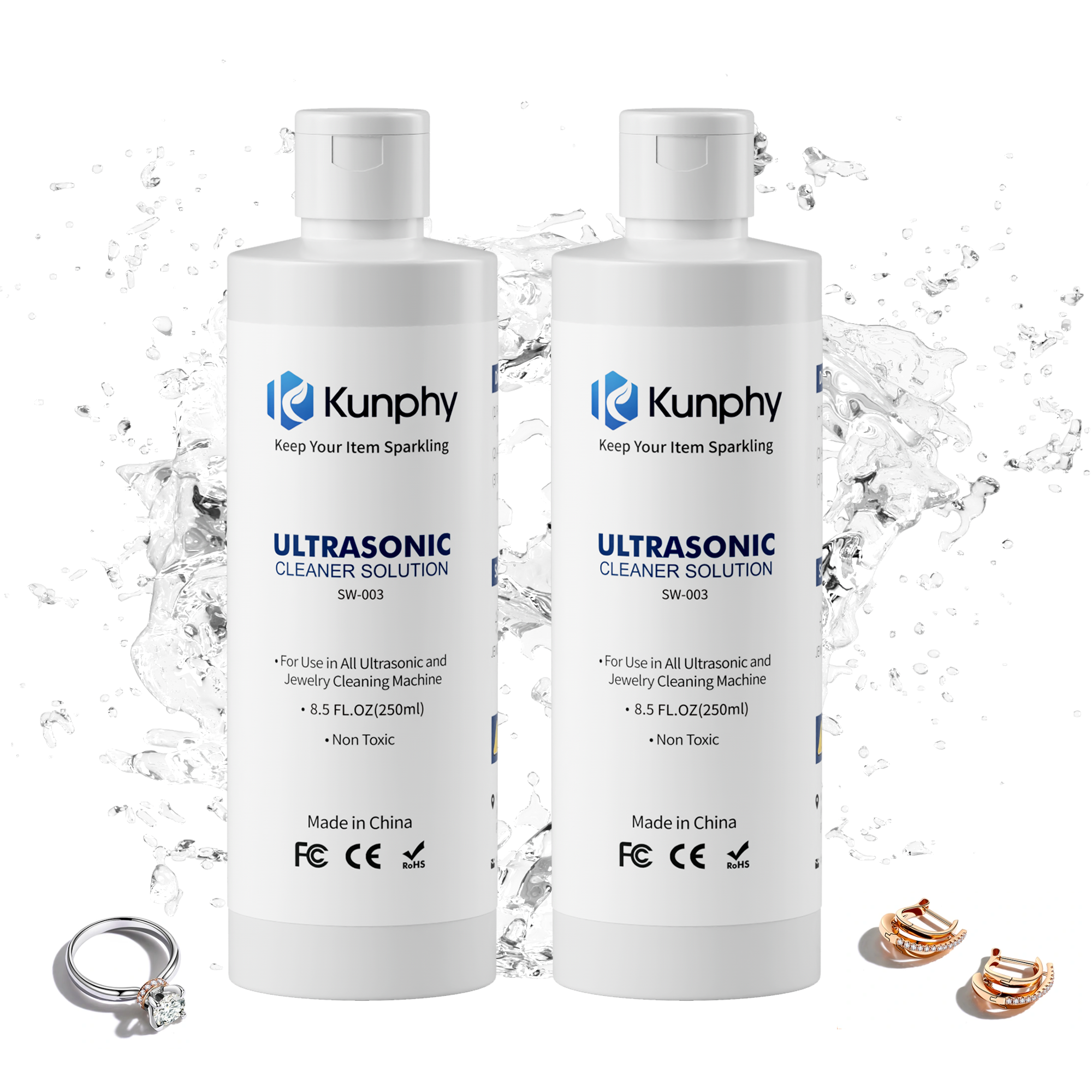 kunphy Jewelry Cleaner, Ultrasonic Cleaner Solution - Jewelry Cleaner for Gold, Silver, Platinum Diamonds and Non-Porous Precious & Semi-Precious Jewelry 4 oz(120ml)