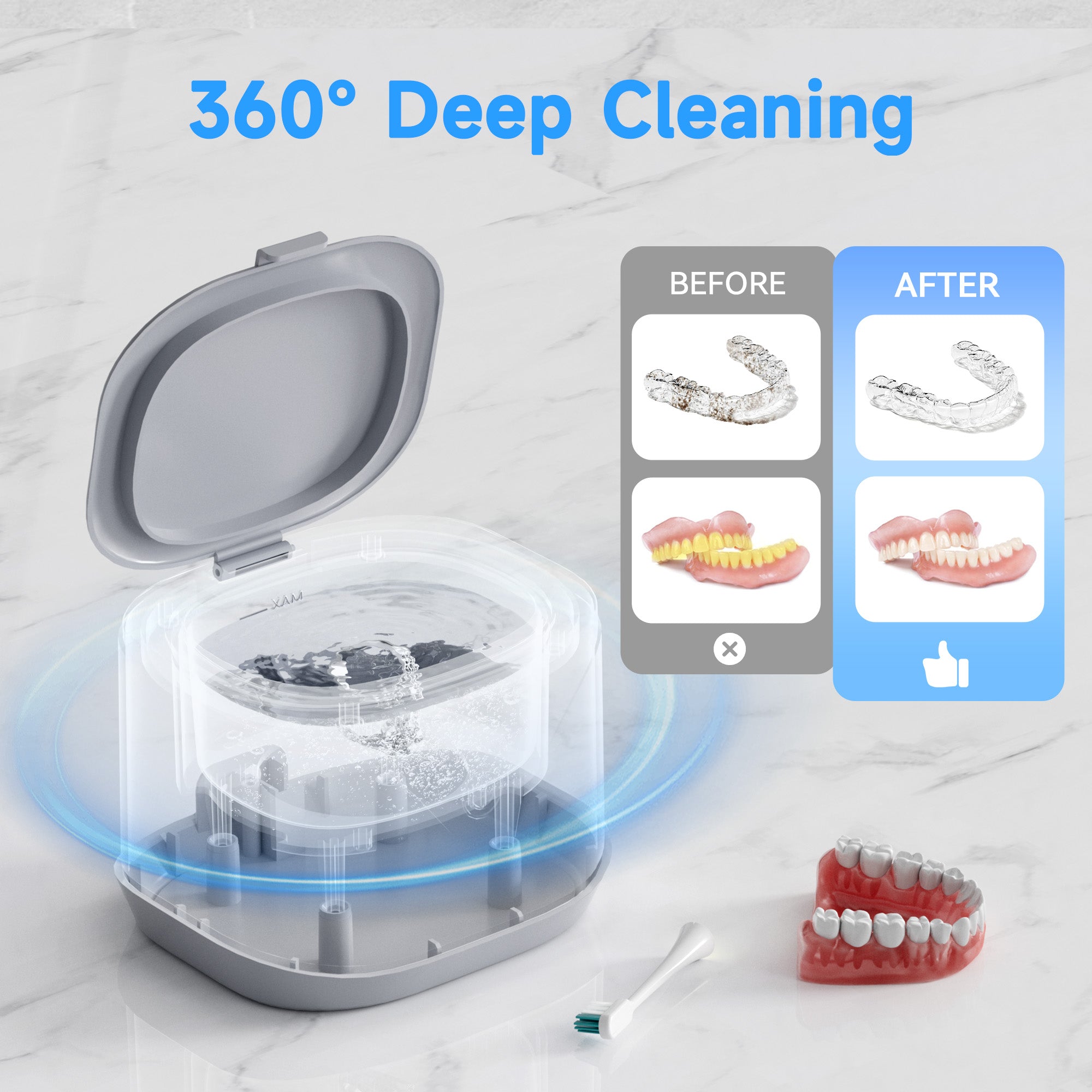 KUNPHY Ultrasonic Retainer Cleaner | 46KHz Dental Cleaner for Aligners, Mouth Guards & Dentures