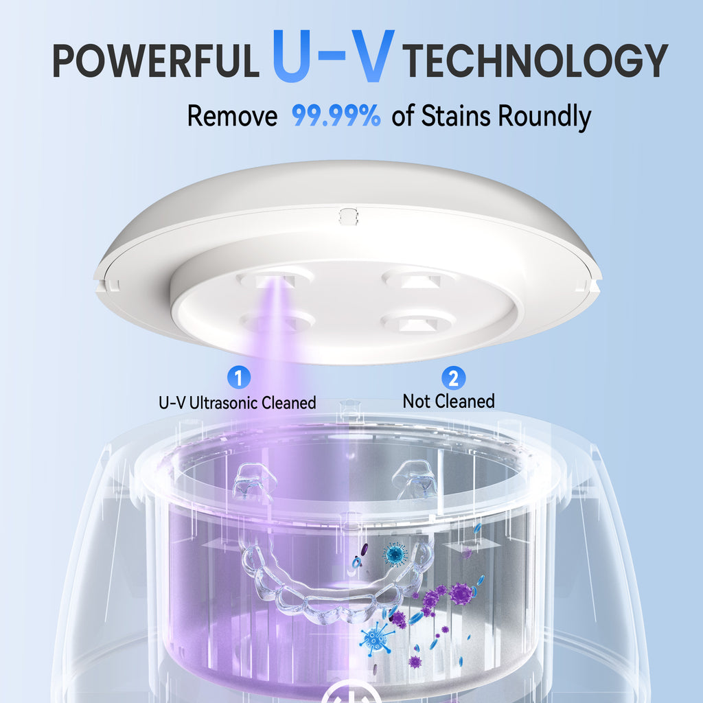 KUNPHY Ultrasonic Retainer Cleaner,IPX7 Water-Proof Denture Cleaner Machine,Portable Dental Cleaning Pod for Deep Cleaning Mouth Guard,Aligner,Braces, Jewelry, Matte White