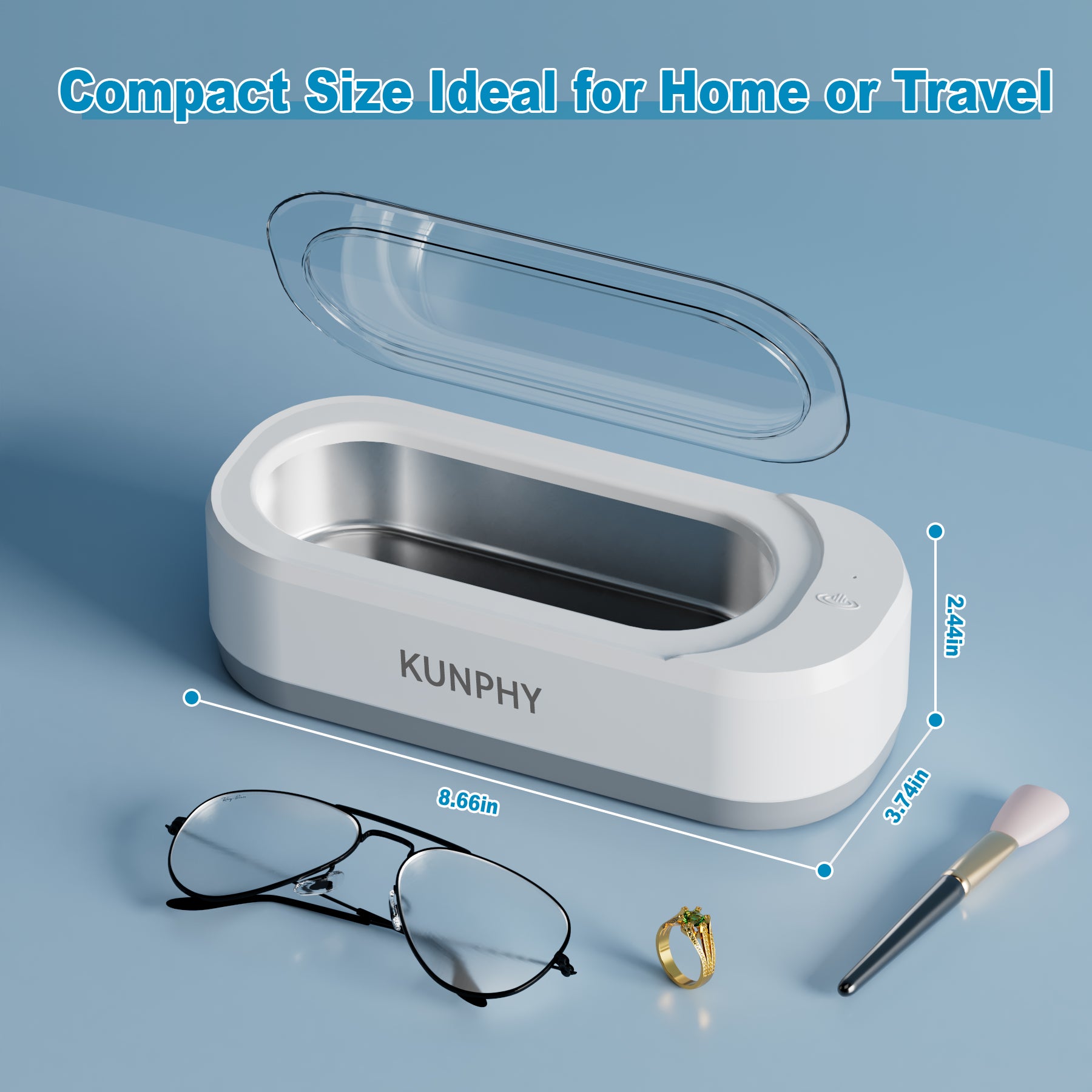 Ultrasonic Jewelry Cleaner, Jewelry Cleaner Machine 12oz 46KHz, Professional Sonic Cleaner with One-Touch Operation, Ultrasonic Cleaner for Rings, Glasses, Jewelry, Dentures