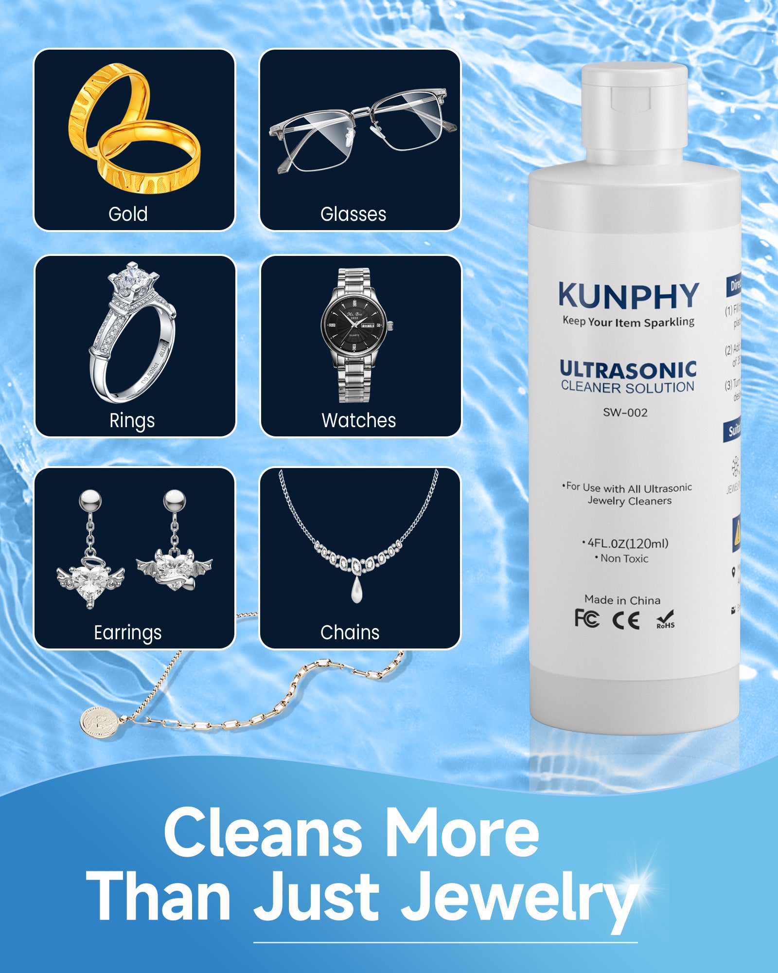 Jewelry Cleaning Concentrate | Ultrasonic Cleaner Solution for Gold, Silver & Diamonds