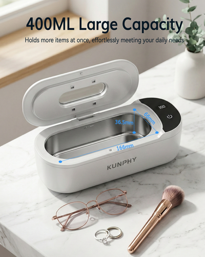 KUNPHY Jewelry Cleaner, 48KHz U-V Ultrasonic Cleaner Machine with Digital Display, Dual Cleaning Modes, 304 Stainless Steel Tank for Jewelry, Eyeglasses, Rings, Retainers, Dentures