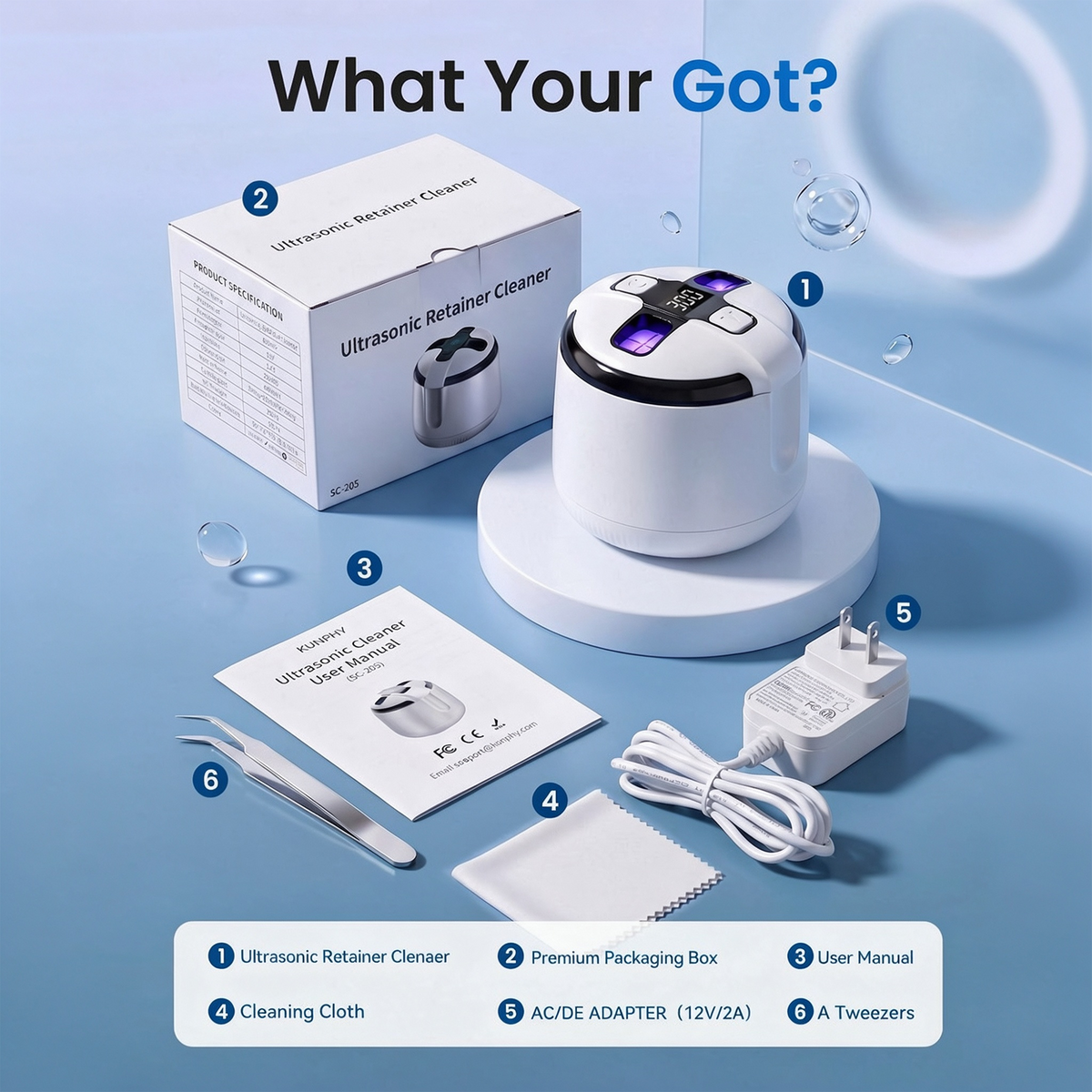 KUNPHY 48kHz Ultrasonic Dental Cleaner | For Retainers, Aligners & Electric Toothbrush Heads