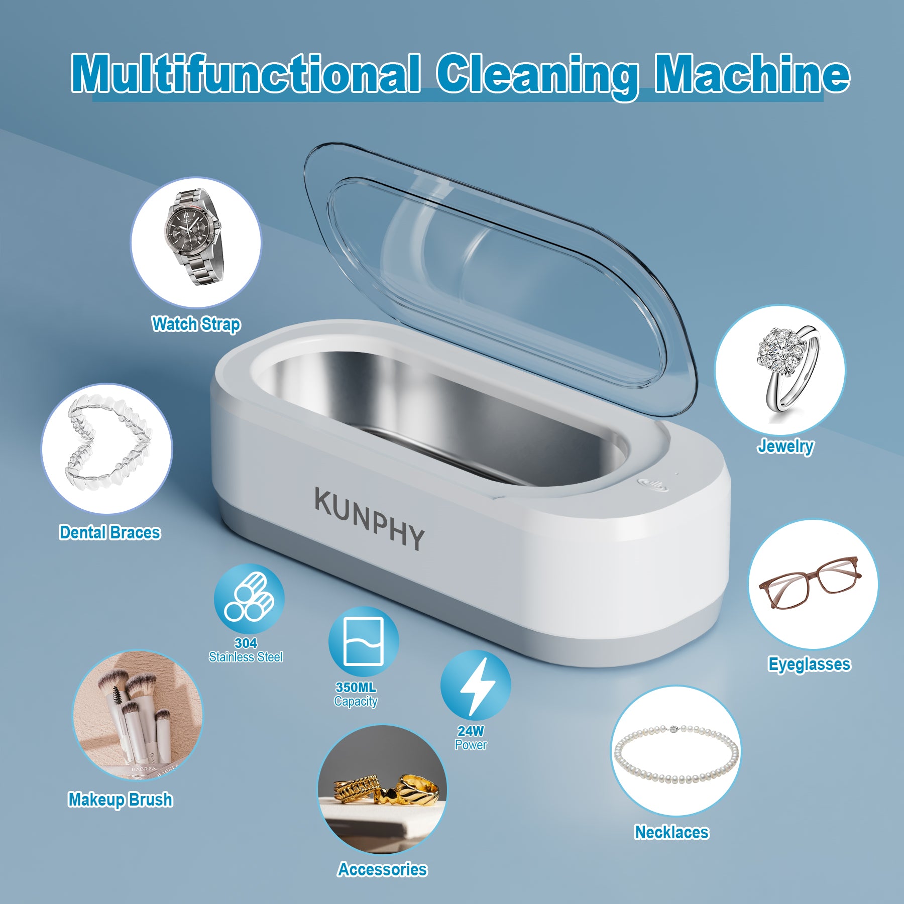 Ultrasonic Jewelry Cleaner, Jewelry Cleaner Machine 12oz 46KHz, Professional Sonic Cleaner with One-Touch Operation, Ultrasonic Cleaner for Rings, Glasses, Jewelry, Dentures