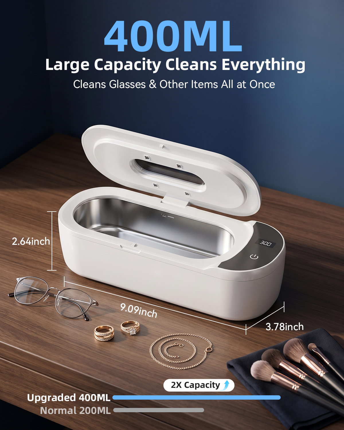 Ultrasonic Jewelry Cleaner, 400ml Sonic Cleaner for Rings, Glasses