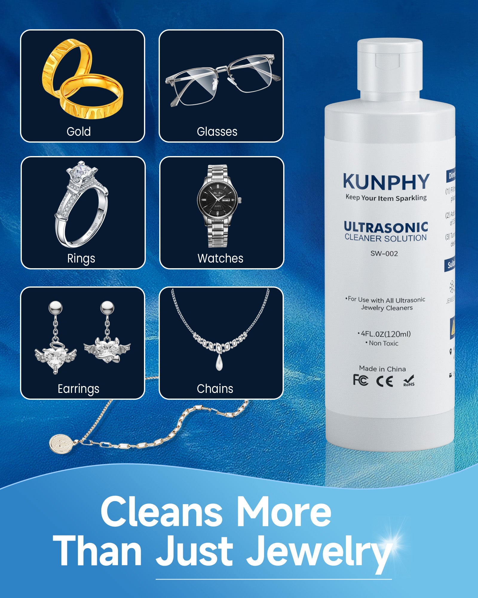 Jewelry Cleaning Concentrate | Ultrasonic Cleaner Solution for Gold, Silver & Diamonds