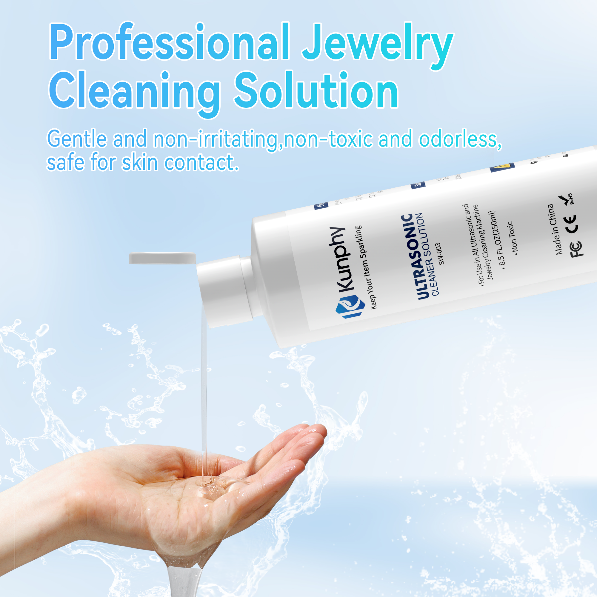 kunphy Jewelry Cleaner, Ultrasonic Cleaner Solution - Jewelry Cleaner for Gold, Silver, Platinum Diamonds and Non-Porous Precious & Semi-Precious Jewelry 4 oz(120ml)