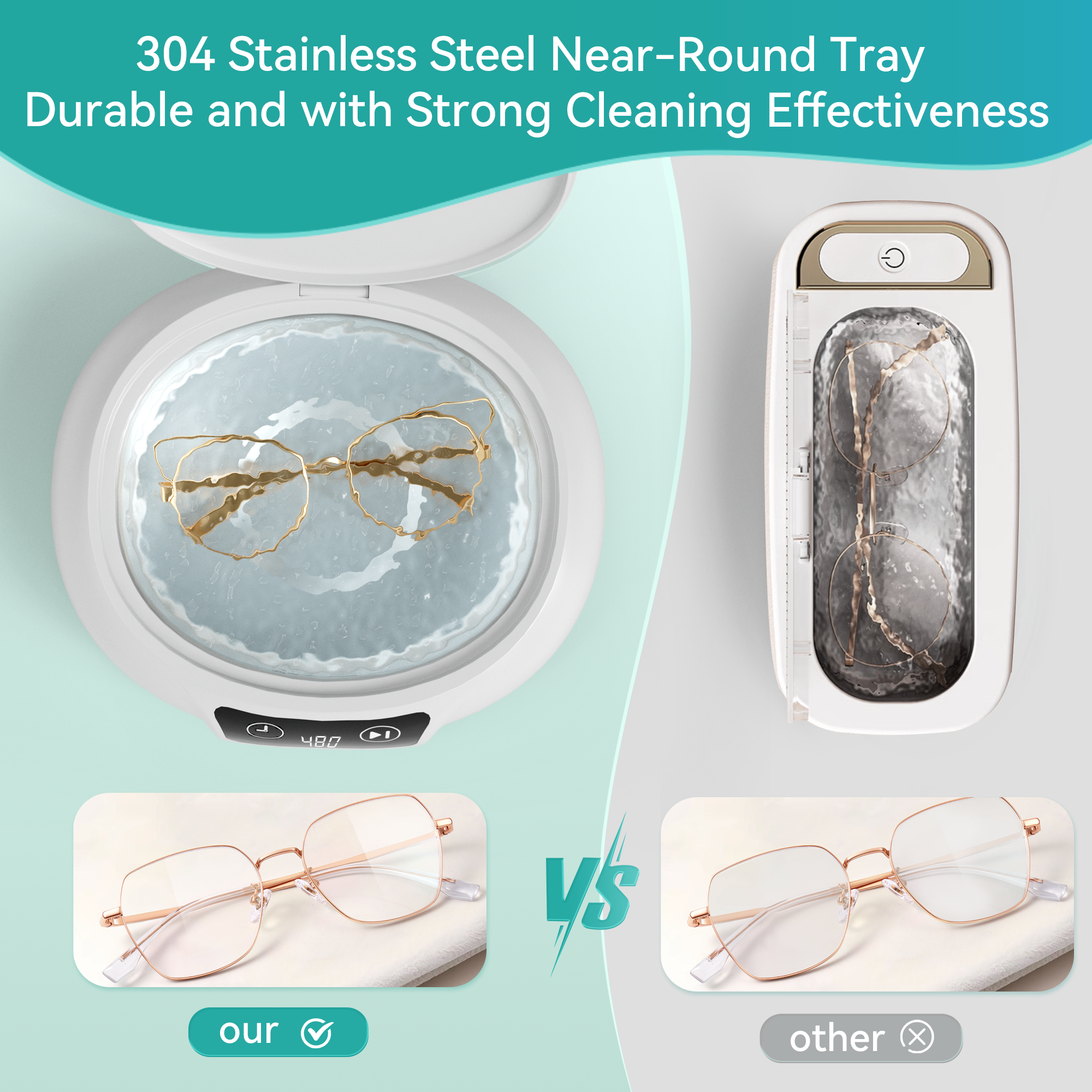 KUNPHY Ultrasonic Jewelry Cleaner, 700ml(24.5 0z) 48KHz Jewelry Cleaner Machine with 3 Digital Timers, Ultrasonic Cleaning Machine for Glasses, Rings, Diamond, Necklaces