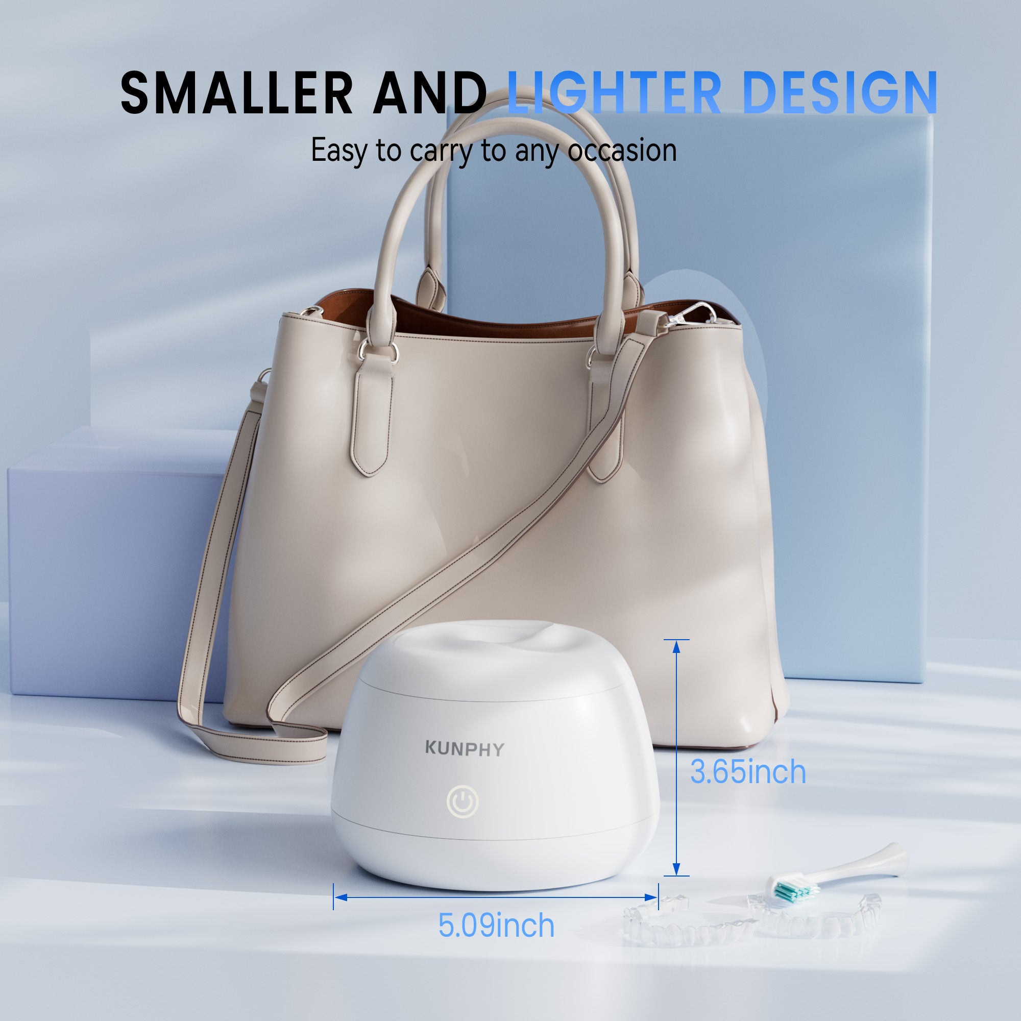 KUNPHY Ultrasonic Retainer Cleaner,IPX7 Water-Proof Denture Cleaner Machine,Portable Dental Cleaning Pod for Deep Cleaning Mouth Guard,Aligner,Braces, Jewelry, Matte White