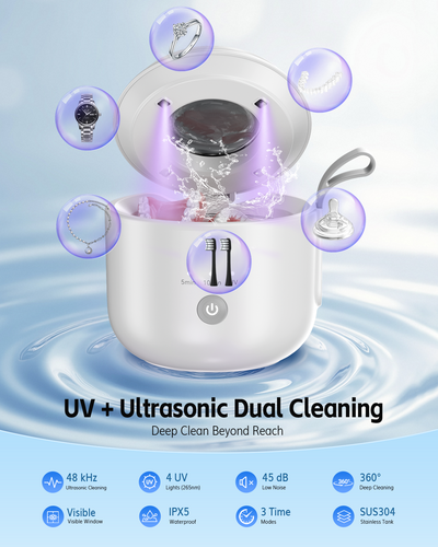 Ultrasonic Retainer Cleaner Machine, JeaTone 48kHz Portable Rechargeable Dental Cleaning Pod with 3 Modes, 200ML Ultrasonic Dental Cleaner for Aligner, Nightguards, Braces, Mouthguards, Jewelry Use