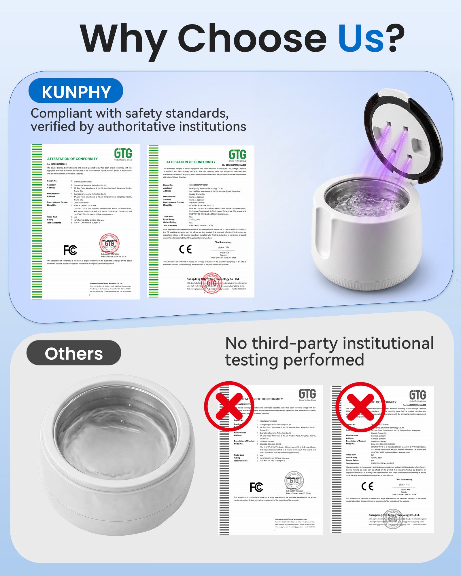 KUNPHY 48kHz Ultrasonic Dental Cleaner | For Retainers, Aligners & Electric Toothbrush Heads
