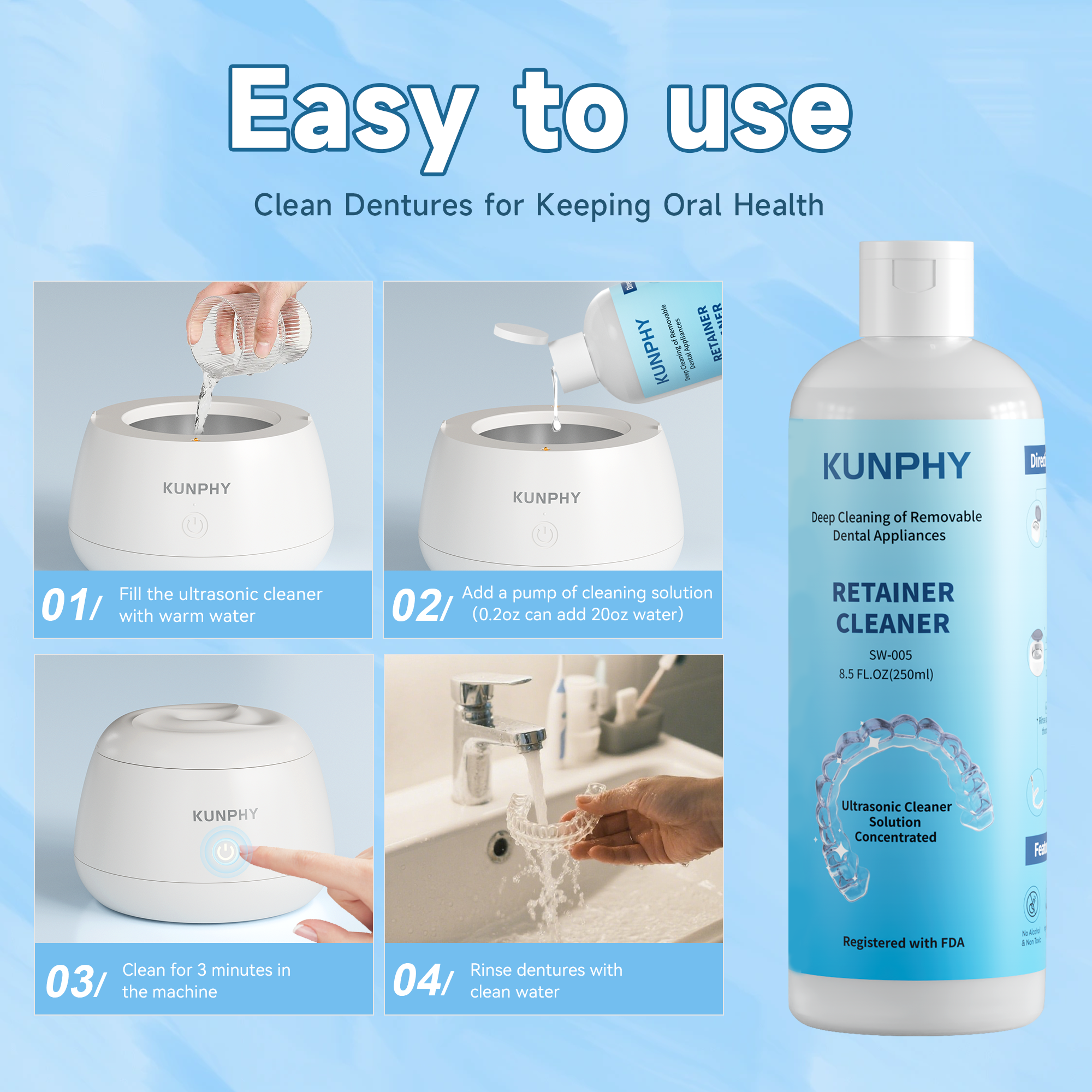 Dental Appliance Cleaner | Ultrasonic Cleaning Solution for Retainers & Aligners