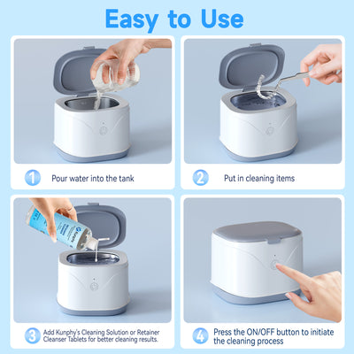 KUNPHY Ultrasonic Retainer Cleaner | 46KHz Dental Cleaner for Aligners, Mouth Guards & Dentures