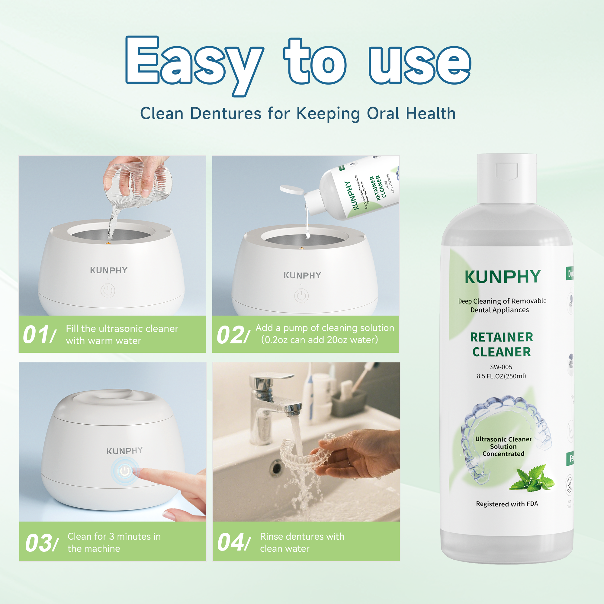 Mint Dental Appliance Cleaner | Ultrasonic Cleaning Solution for Retainers & Aligners