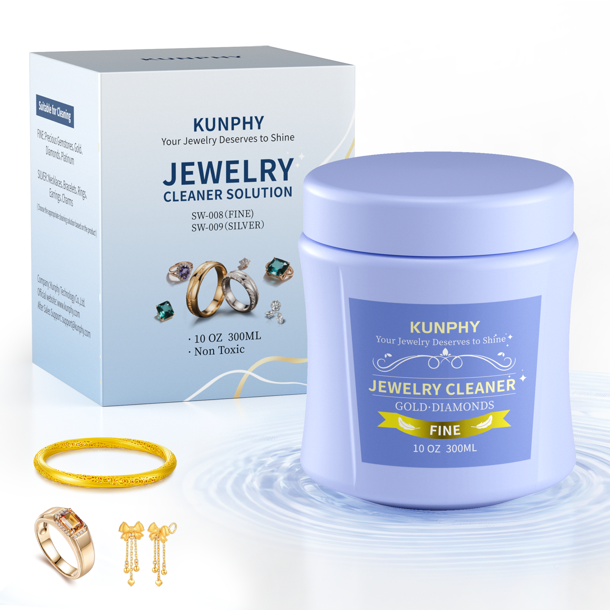 KUNPHY Jewelry Cleaner, 10oz Silver Cleaner, Quick and Easy Ring Cleaner for Restoring Shine, Professional Silver Jewelry Cleaner for Silver Jewelry, Sterling Silver, Diamonds, and Earrings