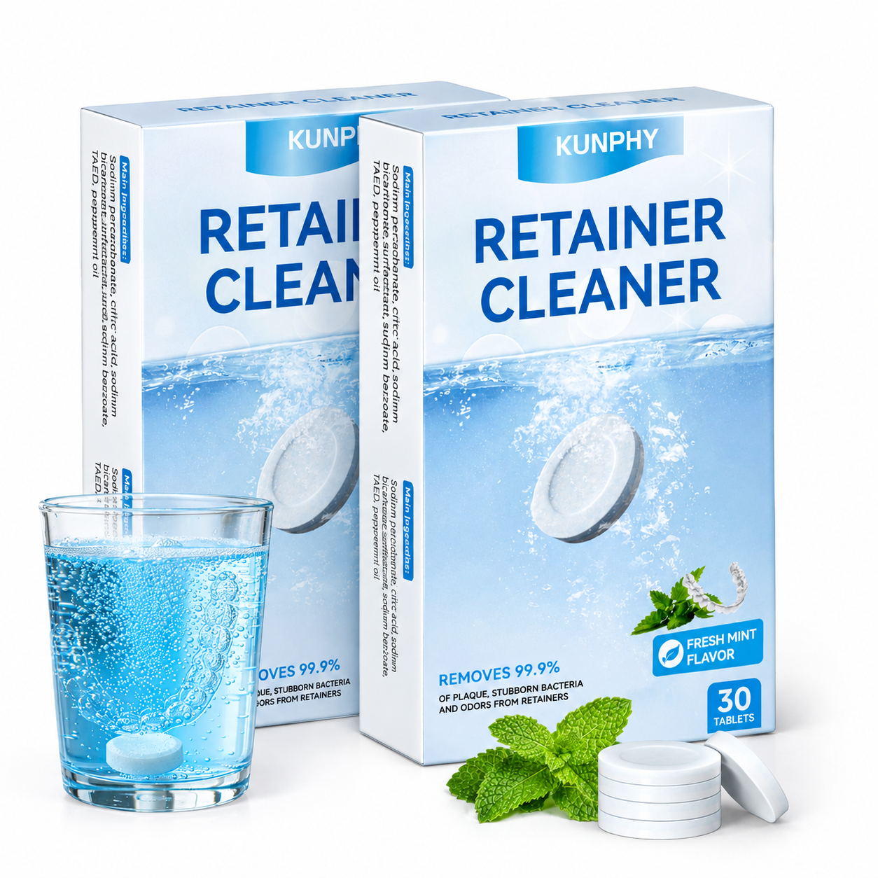 Denture Cleaning Tablets, Retainer Cleaner Tablets for Ultrasonic Machines, Aligners & Mouthguards – KUNPHY®