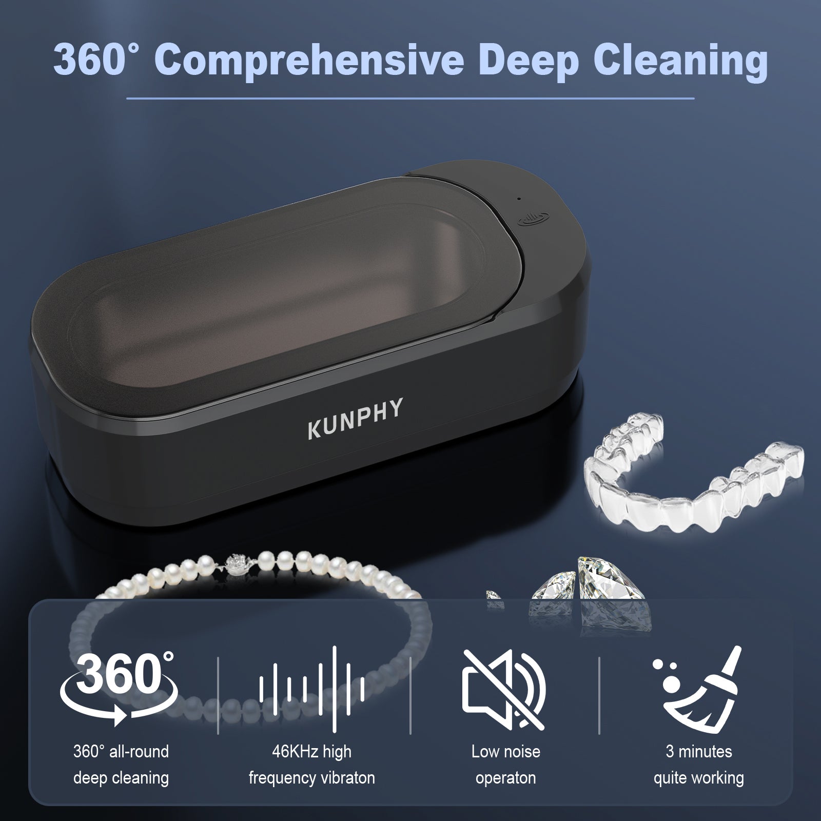 KUNPHY Ultrasonic Jewelry Cleaner, Ultrasonic Machine for All Jewelry, Small Sonic Cleaner for Rings, Glasses, Jewelry, Retainer